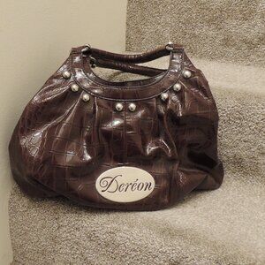 Deréon Brown Croc-Embossed Hobo Shoulder Bag Studded Logo Purse